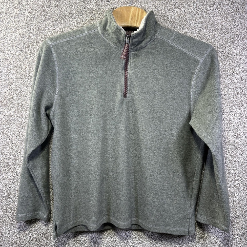 True Grit Sweater Mens Large Gray Fleece 1/4 Zip Mock Neck Pullover Stretch